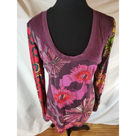 Desigual Tops - Desigual Embroidered Top Purple Floral Boho Size Large Read